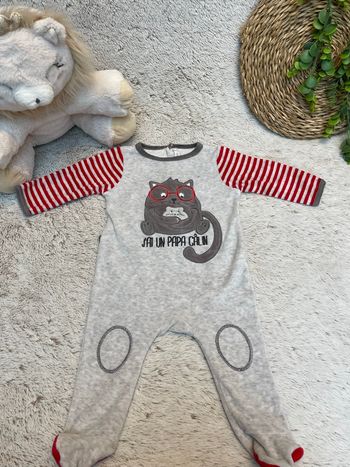 Pyjama gris rayure rouge - Gemo 