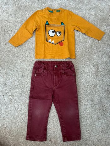 Tenue complète : pantalon bordeaux haut monstre jaune garçon - 18 mois - boite à malice et orchestra