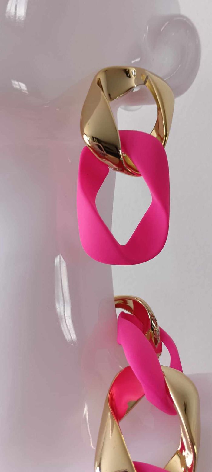 Collier et boucles d'oreilles fantaisies roses et dorés en Acrylique - photo numéro 3