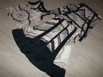 Ensemble PAUSE CAFE 3 pièces tons noir, beige vieux rose et blanc taille 40-42 TBE