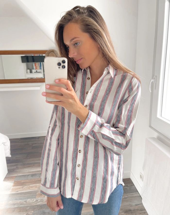 🌟 Chemise à rayures blanc gris et rouge - photo numéro 3