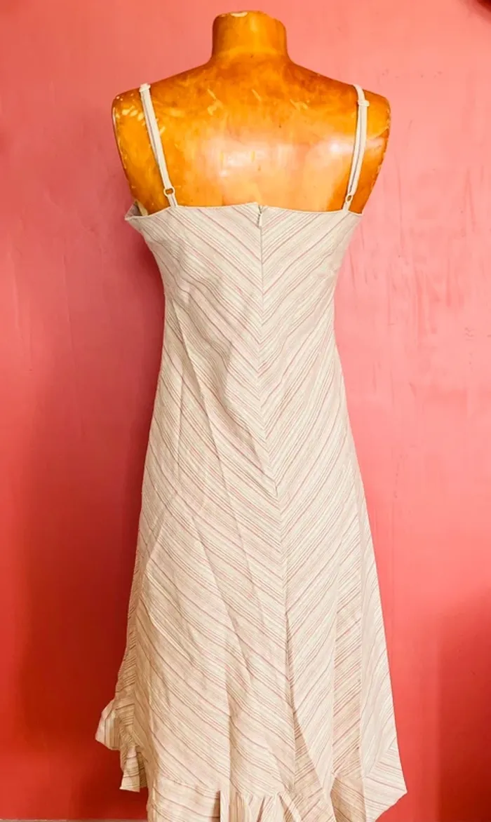 Magnifique robe vintage en lin et viscose beige avec rayures colorées - photo numéro 2