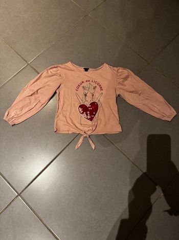 T shirt manches longues  - Kiabi - Cœur de licorne - Rose - 6 ans
