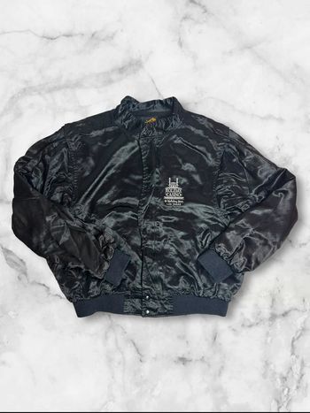 Veste Satinée Vintage Pzazz Los Angeles x Holiday Casino Las Vegas Noire – Taille L