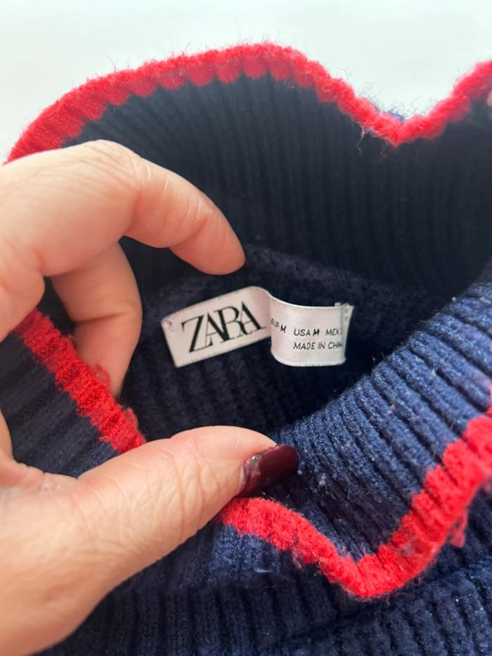 Pull hiver marinière col roulé rayures rouges bleu blanches - photo numéro 4