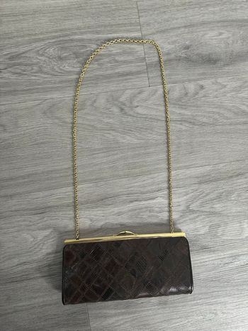 Pochette patchwork en cuir marron et doré Vintage 