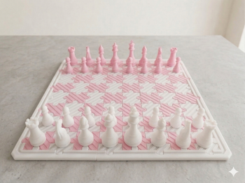 Échiquier puzzle blanc et rose unique