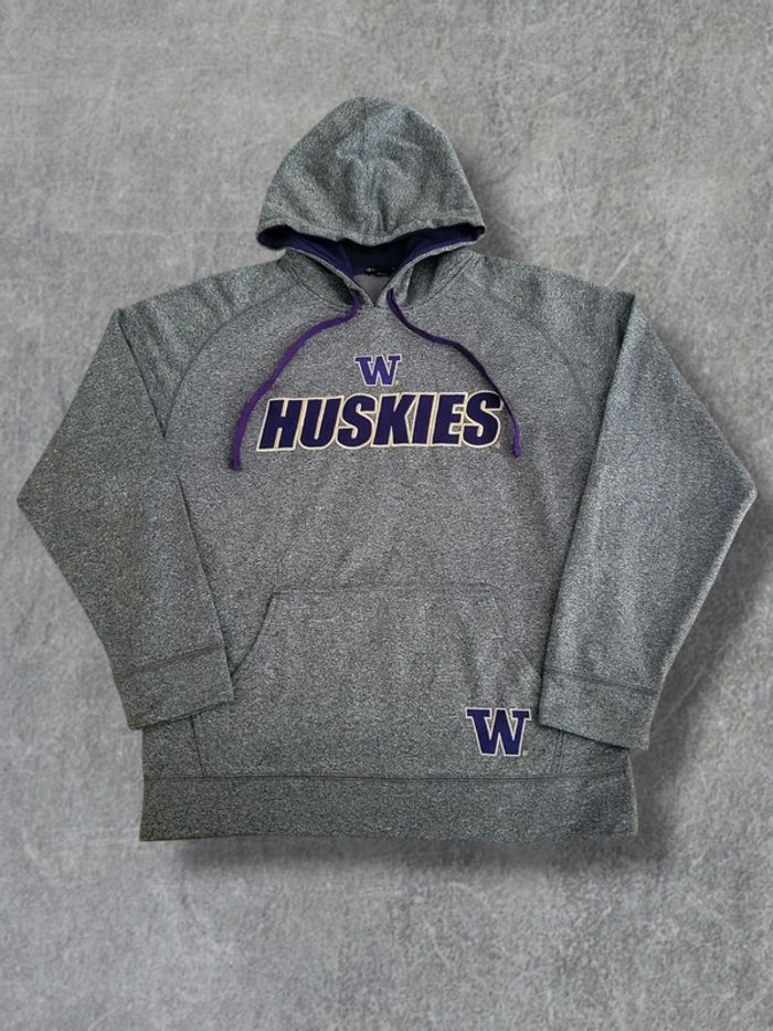 Sweat / Hoodie Champion gris chiné et Violet logos brodés - M