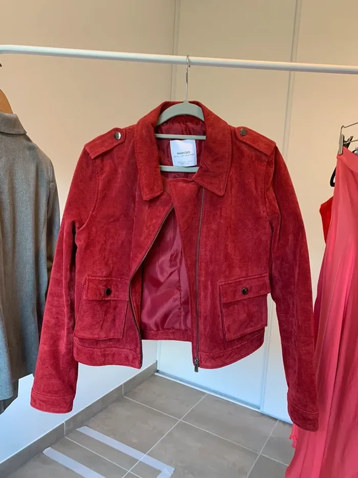 Veste en cuir véritable rouge Mango taille M
