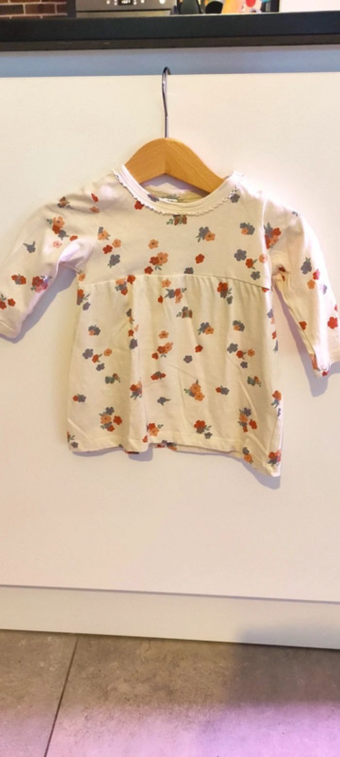 Robe écru à fleurs manches longues bébé fille Zeeman 6 mois 68cm