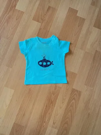 T-shirt Bébé Vertbaudet Blanc - Motif Tortue 3D - Taille 6 Mois (67 cm) - Très Bon État