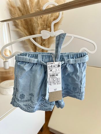 Short jean broderie anglaise 3mois/62cm - Kiabi