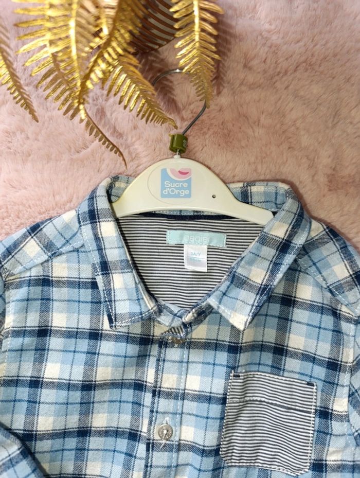 Chemise à carreaux obaibi bleu avec coudières - photo numéro 3