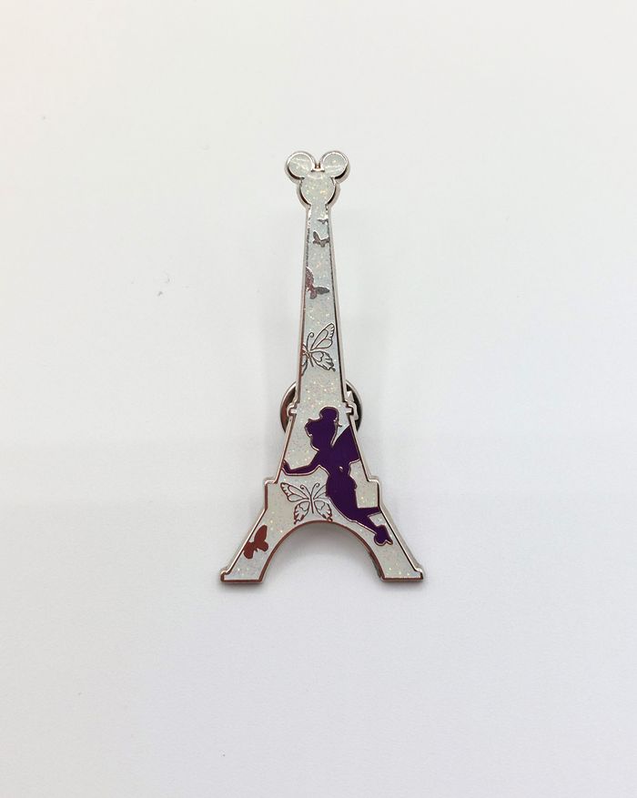 Pin's Fée clochette Disneyland Paris tour Eiffel Tinkerbell blanc paillettes violet collection 2014