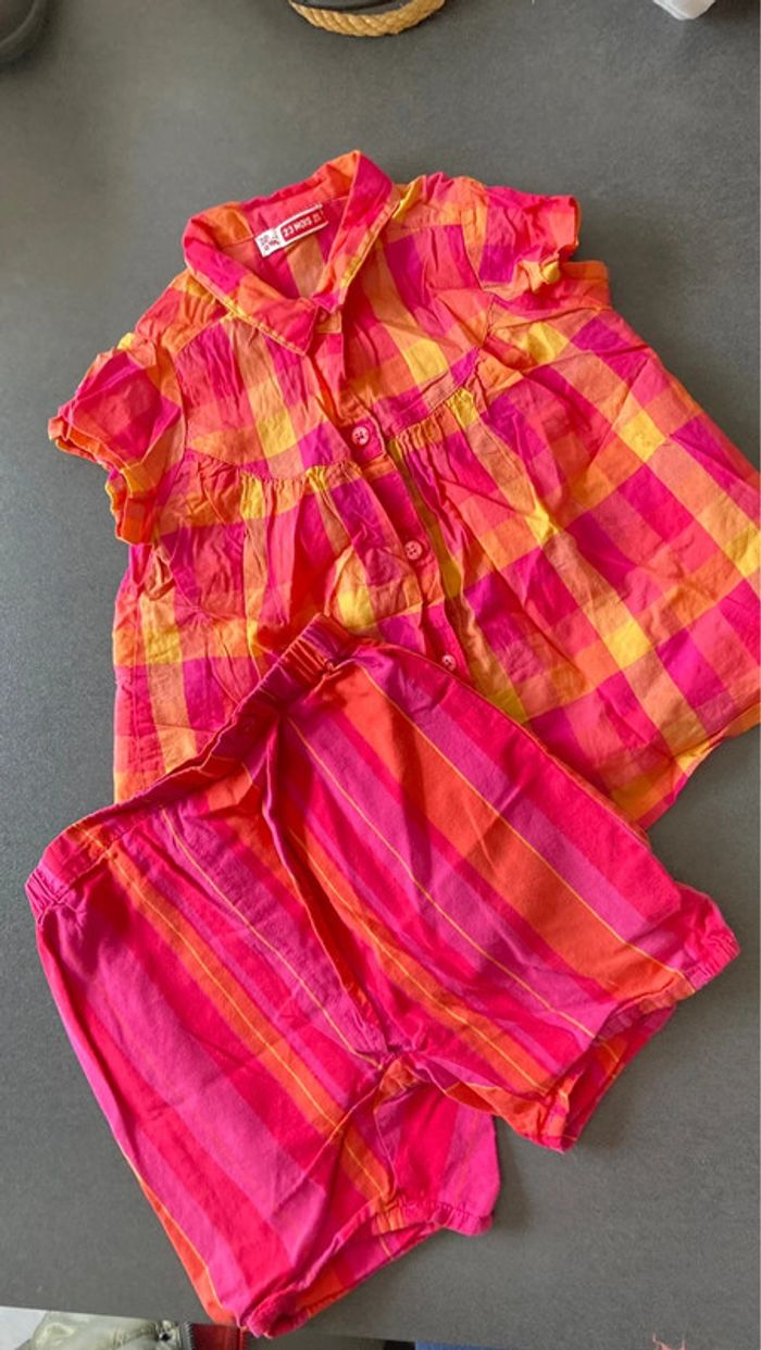 Ensemble lot DPAM short et chemise bébé fille vêtement 18 24 mois 2 ans