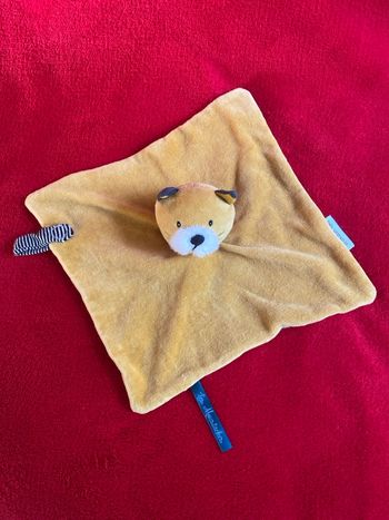 Moulin Roty doudou chat les moustaches moutarde orange tétine TTBE