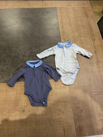 Lot de 2 bodies manches longues avec col polo bébé taille 1 mois Verbaudet