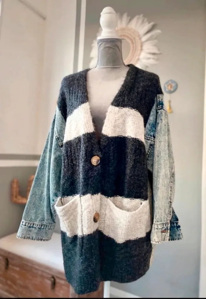 Veste en jean et laine oversize ultra tendance Taille unique