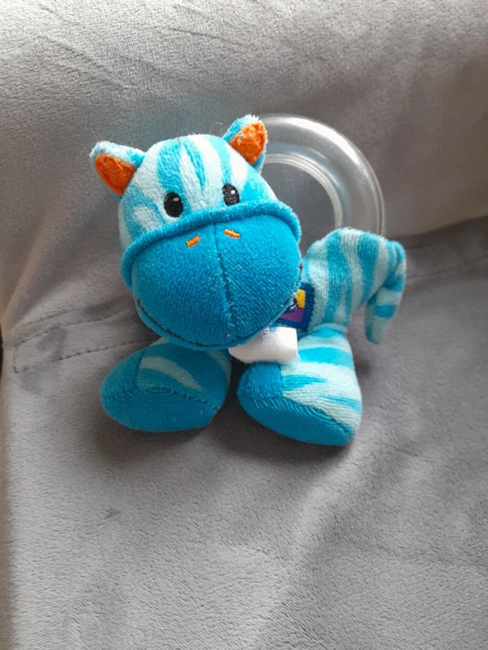 Hochet billes playgro zèbre bleu