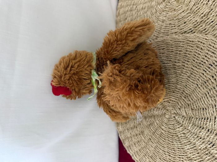 Doudou poule ALTHANS CLUB avec son petit bébé orange jaune foulard blanc vert - photo numéro 3