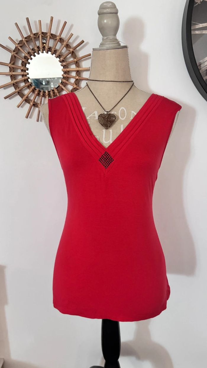 🌺 débardeur rouge col V avec strass taille 44 xxl #dpm