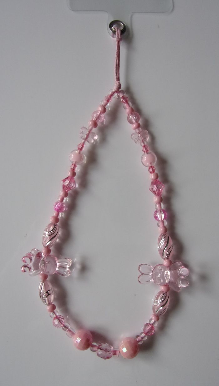 Cordon bracelet déco pour portable lapin rose