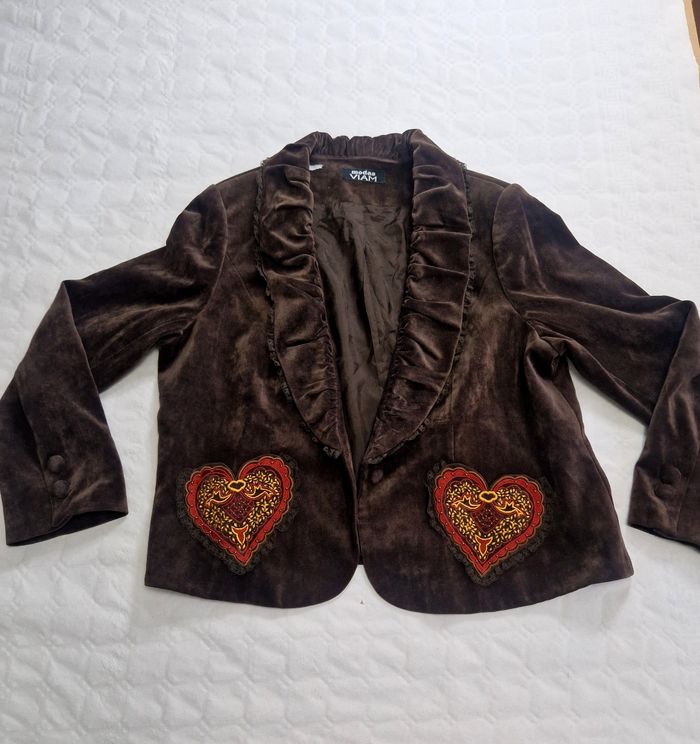Veste vintage femme , taille L , marron , poches cœur