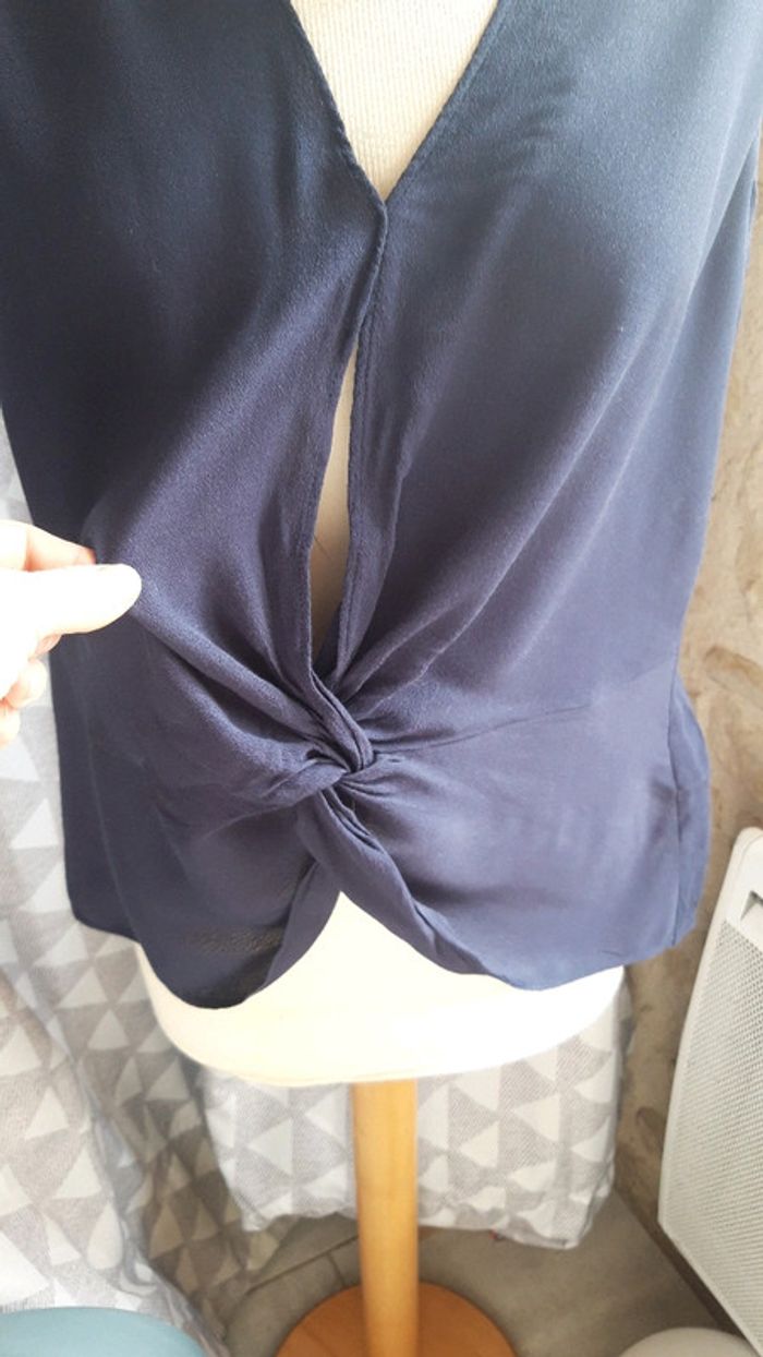 Haut blouse sans manches Zara taille L bleu marine - photo numéro 5