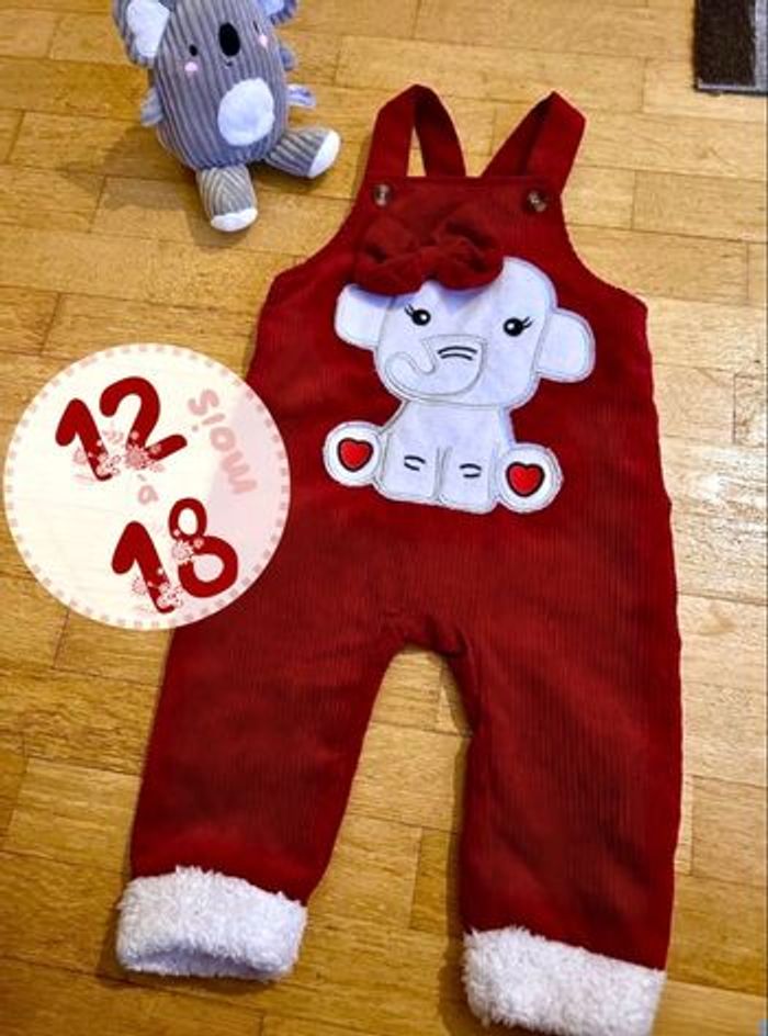 Salopette velours côtelé 12/18 mois 🐘 TBE