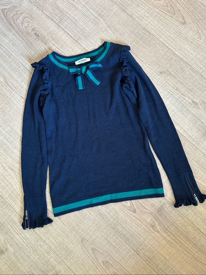 Pull bleu marine et vert à manches longues Morgan taille S TBE - photo numéro 7