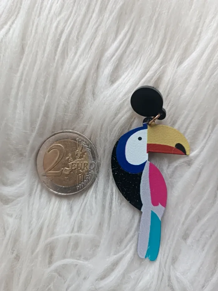 Boucles d'oreilles légères toucan paillettes en acrylique et acier inoxydable Neuf - photo numéro 2