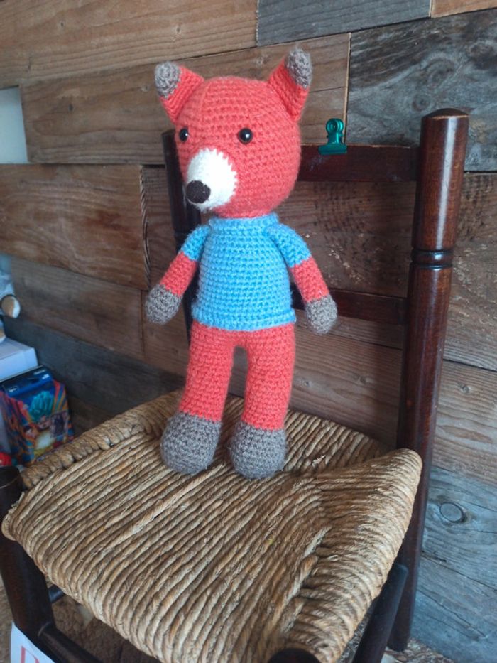 peluche renard crochet fait main tbe - photo numéro 3