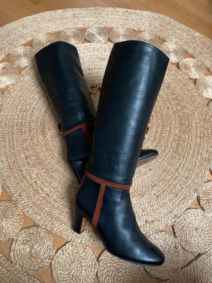 Superbe botte en cuir véritable noir Vintage | Pointure 38 - photo numéro 7