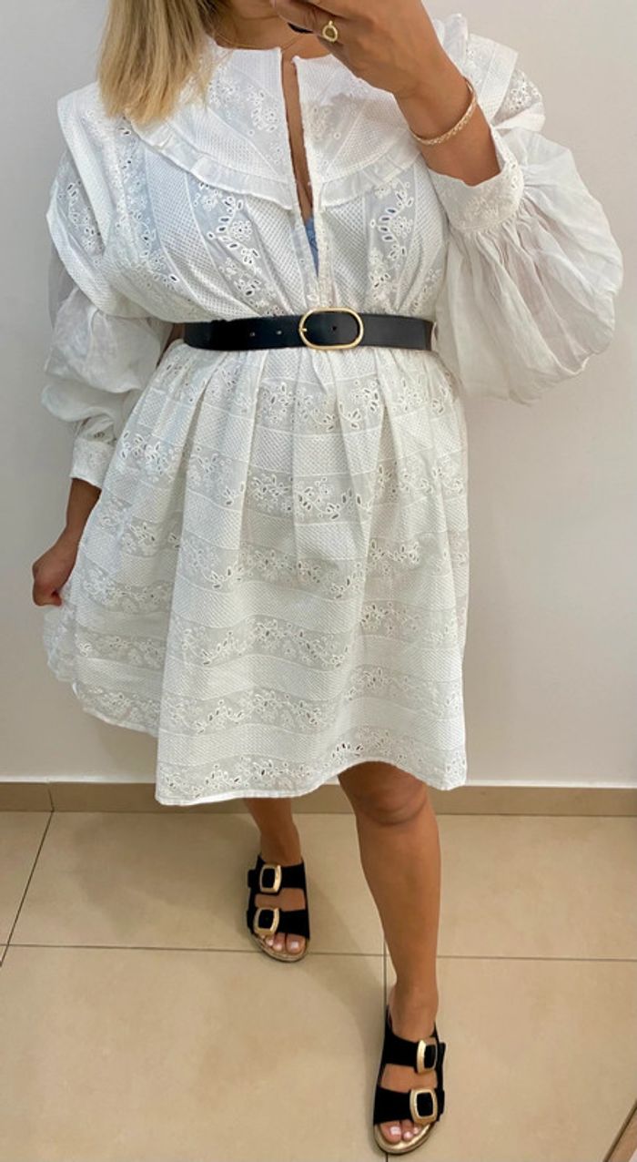 Robe Russa Blanche Brodée Claudie Pierlot Taille 42 - photo numéro 4