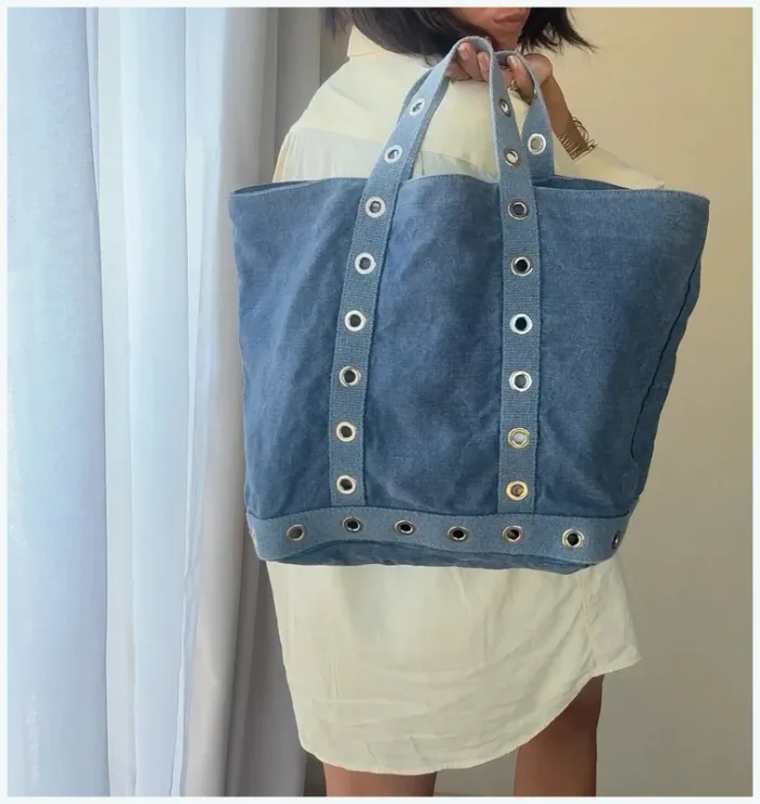 Sac Vanessa Bruno en lin bleu jeans très bon état - photo numéro 3