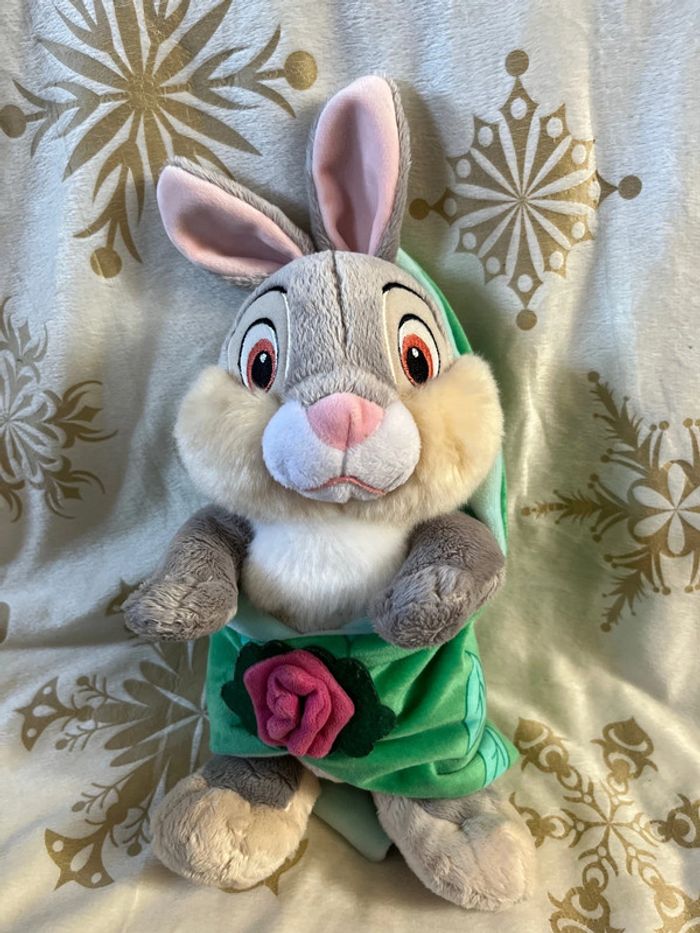 Peluche Panpan lapin Bambi Disney Babies Disneyland Paris couffin couverture vert fleur - photo numéro 1