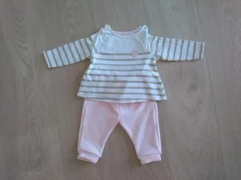 Ensemble fille sweat marinière et pantalon rose Obaïbi 6 mois