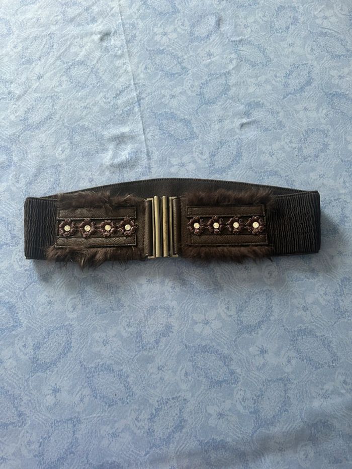 Ceinture marron à fleurs élastique 75cm