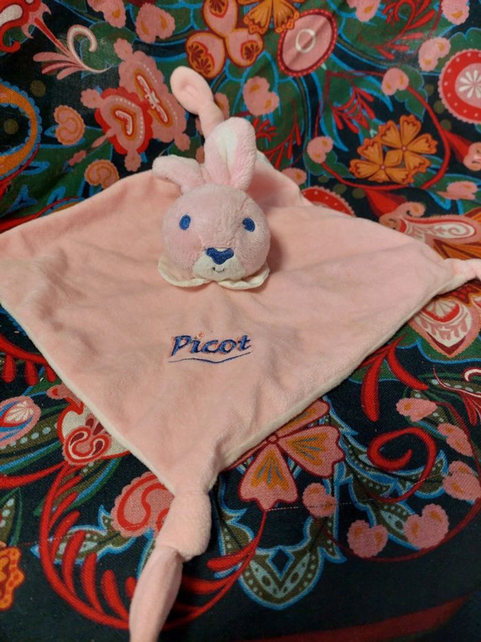 Picot - doudou plat lapin rose
