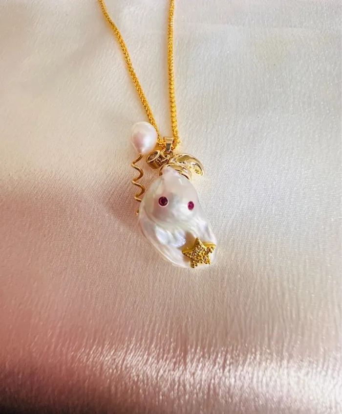 Collier Lapin rêveur – Perle baroque naturelle & création artisanale - photo numéro 4