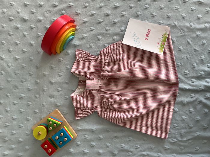 robe manches courtes rayée rouge et blanc doublée 9 mois chicco - photo numéro 2