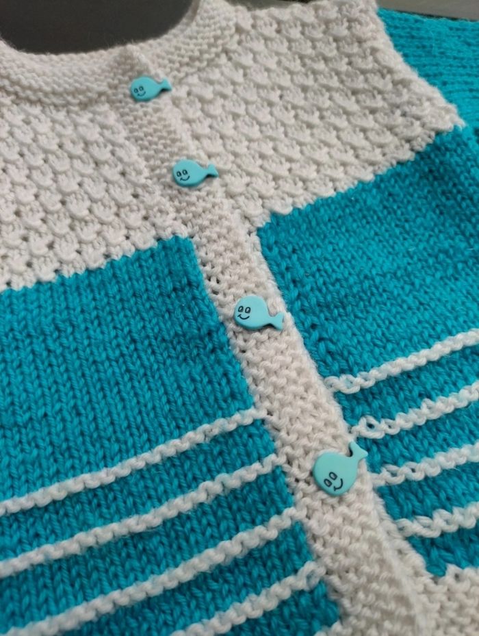 Gilet layette turquoise - photo numéro 2