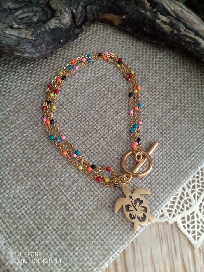 Bracelet coloré et tortue en acier inoxydable - photo numéro 2