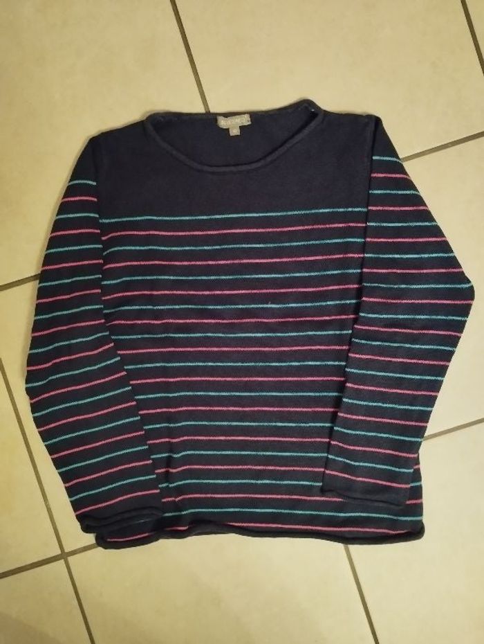Pull bleu marine rayé fille 10 ans