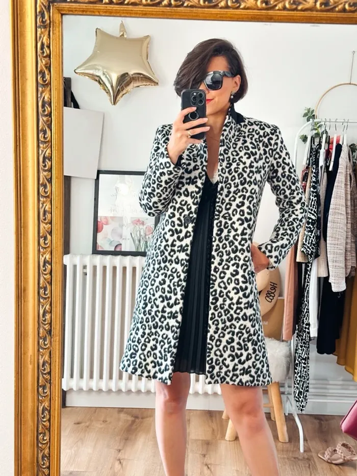 Manteau Maje motifs léopard taille 36 noir et beige - photo numéro 2