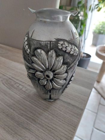 Vase Art Nouveau En Etain Fleurs lebrun
