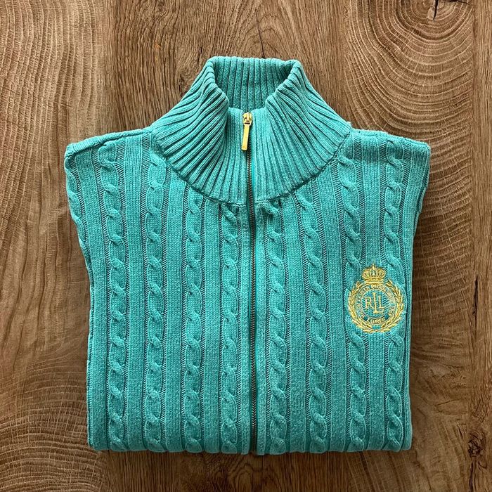 Gilet zip complet torsadé vert Lauren Ralph Lauren pour femme, taille L