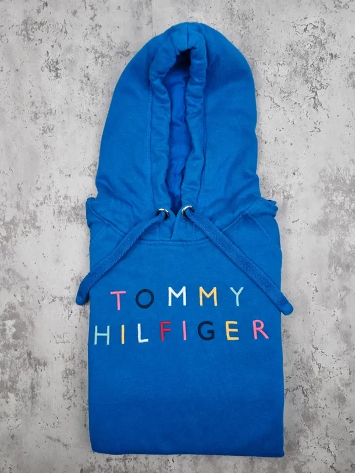 Sweat à capuche bleu Tommy Hilfiger – Taille L Femme (mesures en photos) - photo numéro 2
