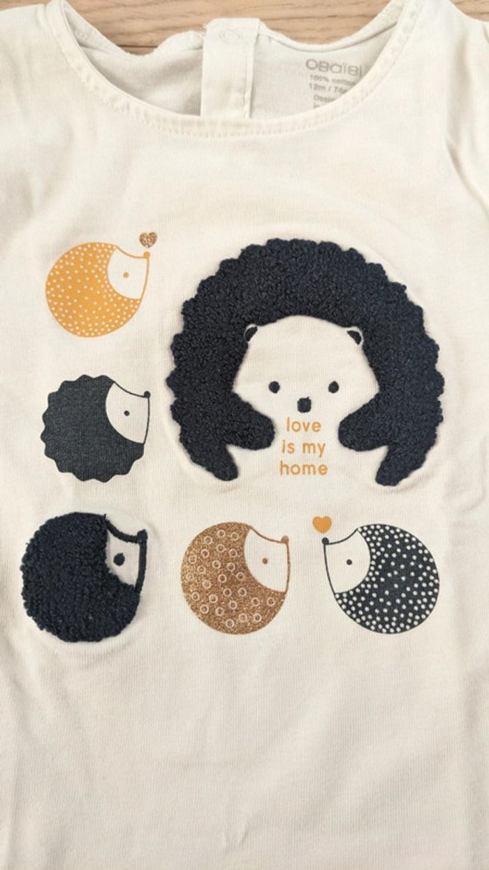 Tee-shirt manches longues Blanc Hérisson Obaïbi 12 Mois - photo numéro 4