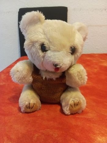 Ours assis bicolore beige marron vintage